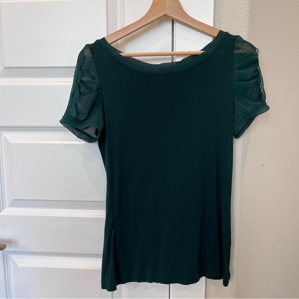 MNG by Mango green top with tul sleeves, size 4